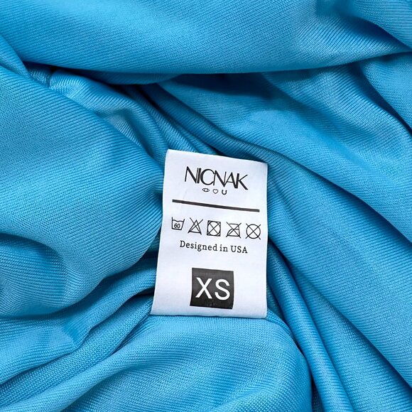 Nicnak Mesh Maxi Dress Blue Womens Size XS Ruched Square Neck Y2k Sleeveless - Picture 12 of 14